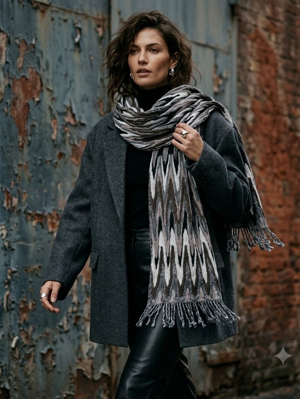 Viscose Woven Scarf Made in India Geometric Print Neutral Colours